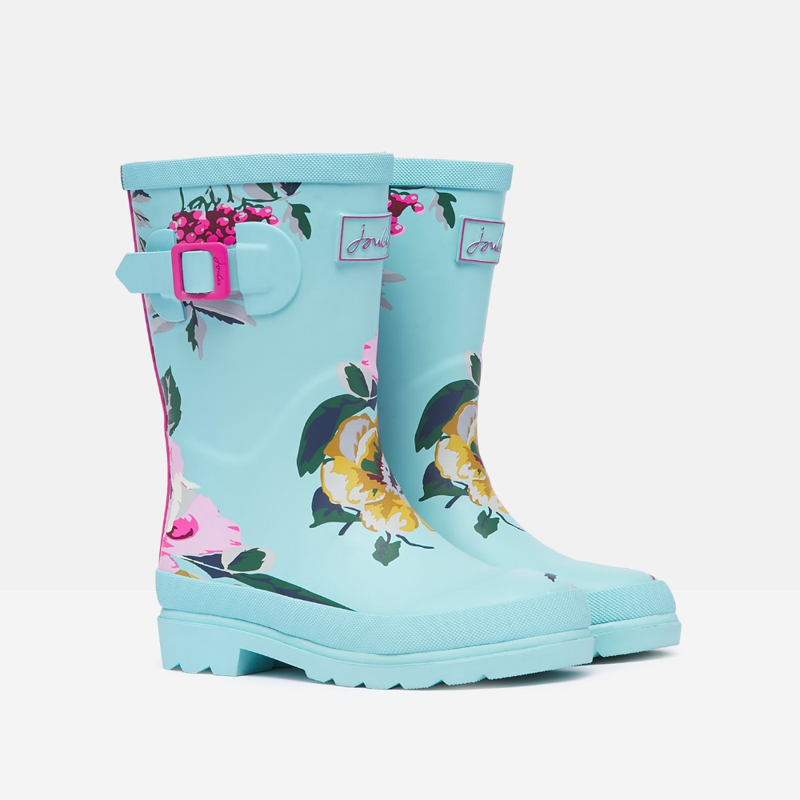 Joules Junior Printed Tall Wellies - Blue Floral -2